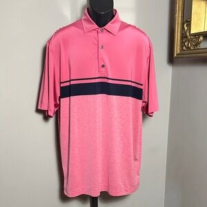 FootJoy Large Salmon and Navy Blue Striped Polo Golf Shirt